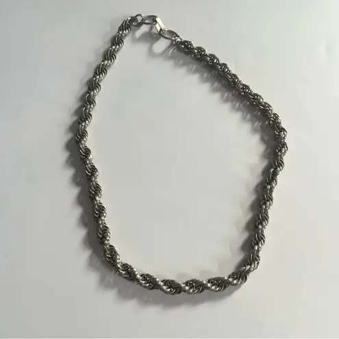 Vintage Silver Rope Twist Chain Necklace 19β Fold Over Clasp Unisex Indie Grunge