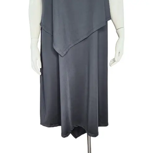 Cuddl Duds Silky Tank Dress Asymmetrical Overlay Womens Small Black Midi NWOT