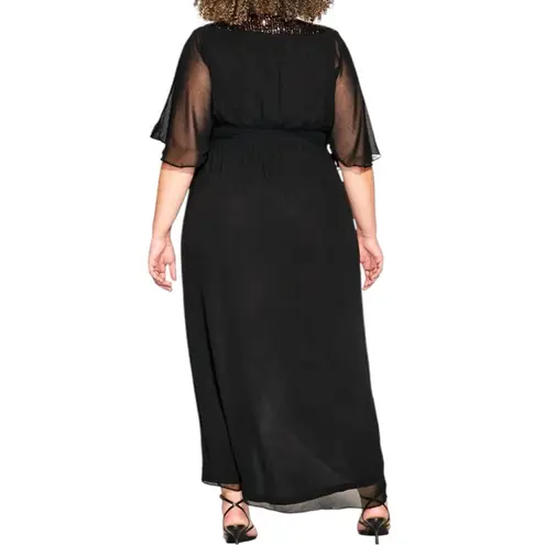 City Chic Black Bronze Sequin Demi Maxi Dress size XS/14 Elbow Flutter Sleeves
