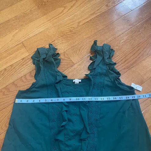 Hinge Women's Ruffle Eyelet Sleeveless Embroidered Top Green Size L Cotton