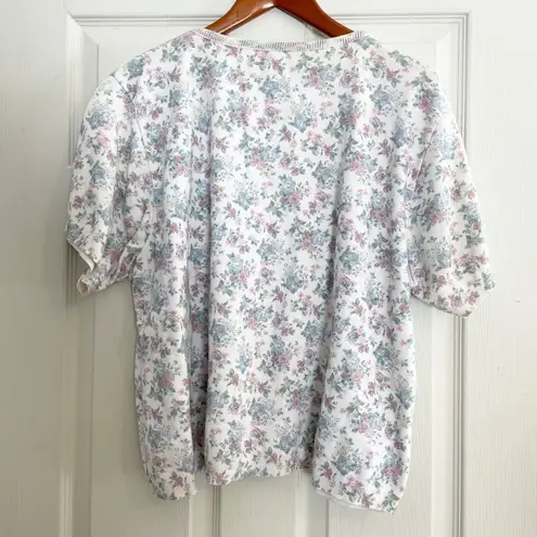 Stefano Basics Floral Knit Top Button Front Short Sleeve Cottagecore 22