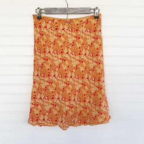 Gap  floral print orange coral knee length skirt size 6