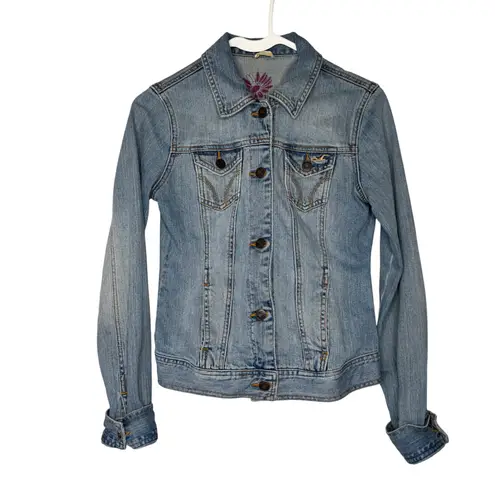 Hollister  Womens Denim Jacket Light Wash Distressed Size S