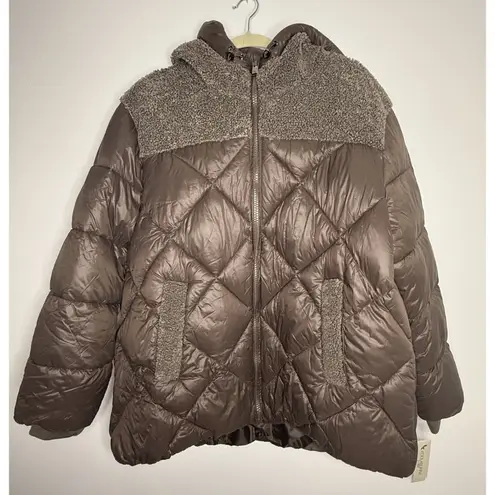 NWT Koolaburra by UGG Womens Sherpa Mixed Media Puffer Jacket Sz XXL Brown