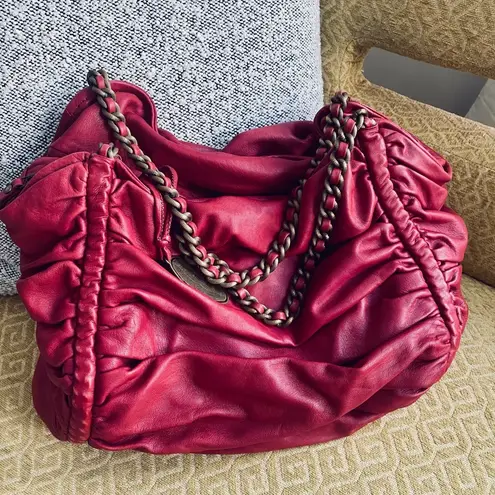Elie Tahari ππ Red/Berry Leather Bag With Chain and Leather Straps