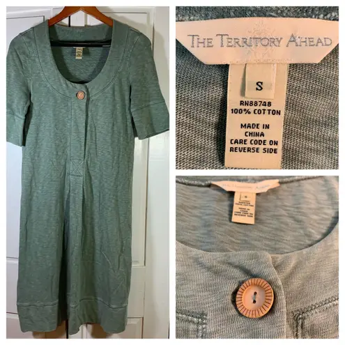 The Territory Ahead Sage Green Cotton Button Front Midi Dress Women's Size S - Image 12