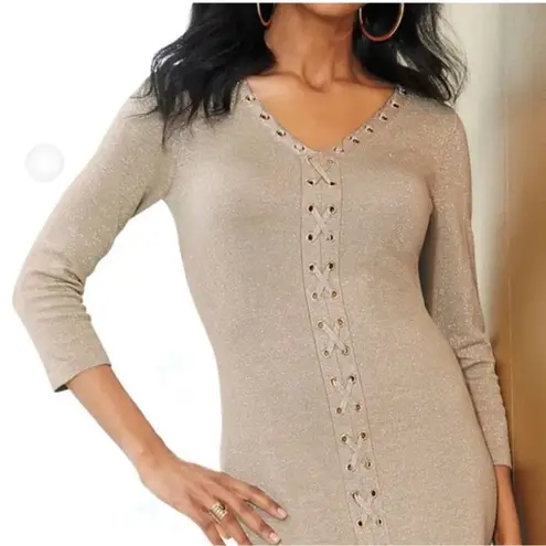 Ashro Formal Dinner Date Night Malania Gold Shimmer Sweater Dress Size 2X