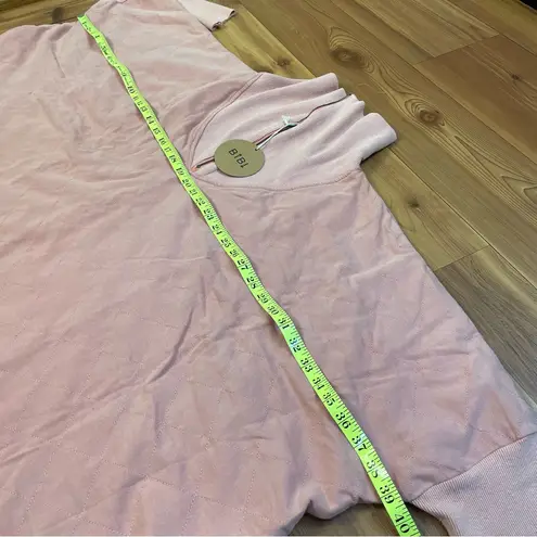 BiBi Oversized Quilted High Low Quarter Zip Long Sleeve Sweatshirt Medium Salmon Pink