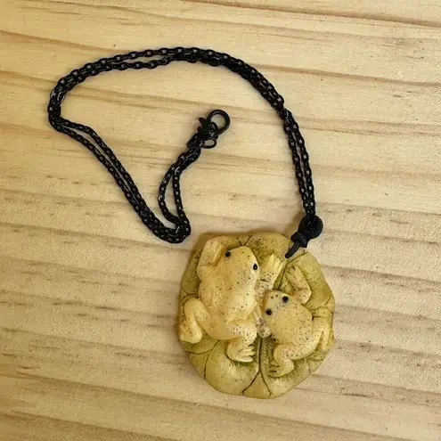 Etched Bone Frog Pendant on Lily Pad