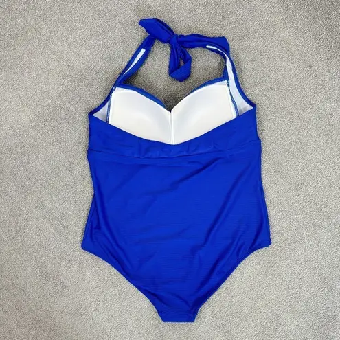Ibiza Ribbed Halter One Piece Swimsuit Royal Blue Plus Size 1X