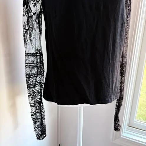 Barbara Bui Silk Lace Sheer Back XS Black Long Sleeve Blouse IT40 Elegant Goth