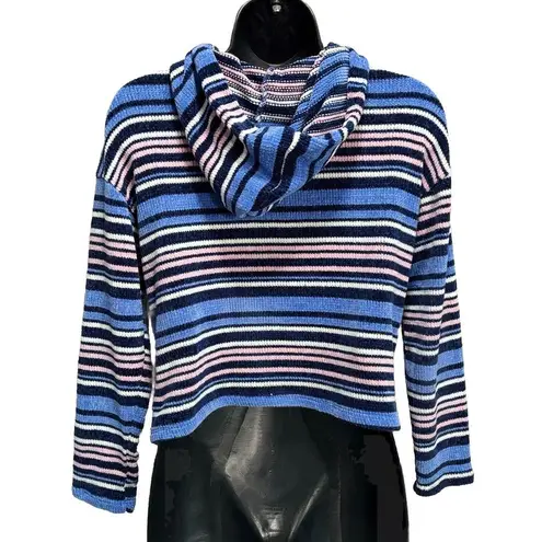 Unbranded Blue/Pink/White Striped Chenille Hood Sweater Long Sleeve See Measure Blue Size undefined