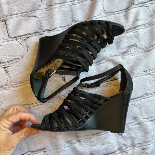 Ralph Lauren Lauren  Black Suede Strappy Wedge Heels Sandals 7