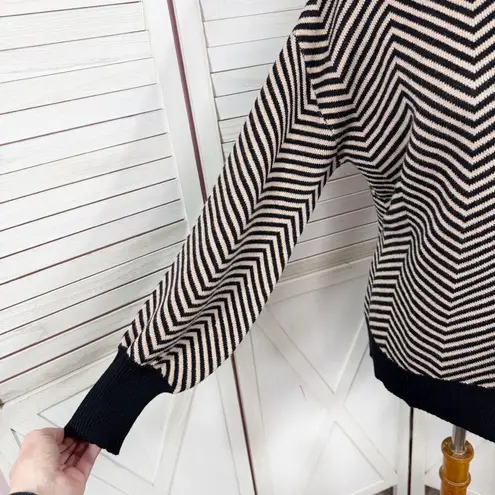 Zesica Chevron Stripe Lantern Sleeve Mock Neck Sweater Tan Black Large