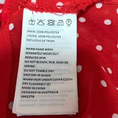 Bardot Red Polka Dots Ruffle V-neck Tie Waist 3/4 Sleeve Wrap Blouse Top Size L