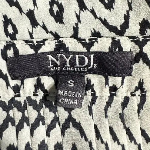 NYDJ Pintuck Blouse Women's Small White Black Long Crepe Sleeve High-Low V-Neck