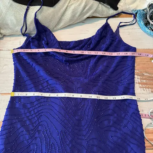 Rat & Boa Belina Sequined Low Cut Back Slip Mini Dress Size Large Blue