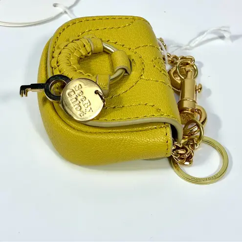 See By Chloe Keyring With Leather Pouch Goat Leather Pure Yellow NEW Gift