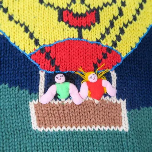 Vintage 80s Cotton Salsa Hot Air Balloon Sweater Blue Size L