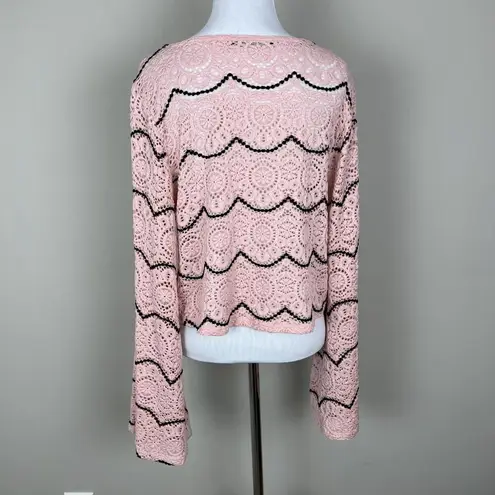 Maverick The Collection Sweater Top Womens Large Crochet Lace Bell Sleeve Boho L Pink