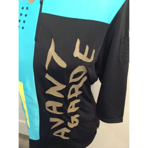 Jamie Sadock Avant Garde Artsy golf Pickleball Top Small 3/4 Sleeves Blue