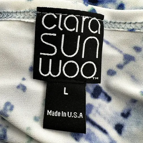 Clara Sun Woo Grecian Halter Swing Dress Acid Wash Printed Mini Blue White L NWT Size L
