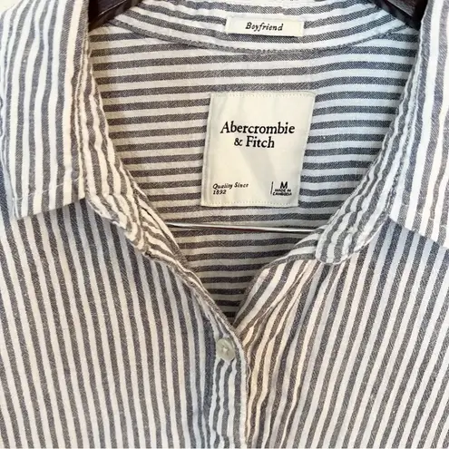 Abercrombie & Fitch  Navy Blue Striped Boyfriend Top Button Down Size Medium