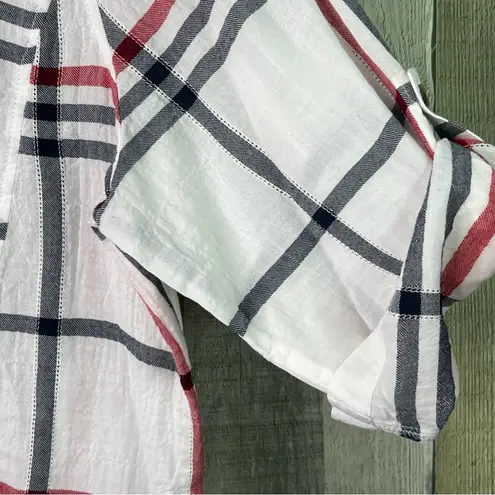 Westbound Size XL 100% Cotton V-Neck Plaid Print Tabbed 3/4 Sleeves