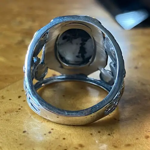 Natural White Buffalo Sterling Silver Ring Size 7 Black