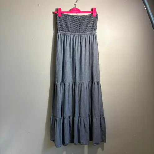 Anthropologie Daughters of Liberation Size Sm Denim Tiered Flowy Dress Smoked Sleeveless Boho