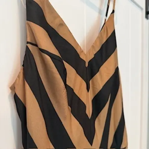 Amanda Uprichard  Chevron Silk Blend Dress Black Tan Sleeveless Party‎ Neutral