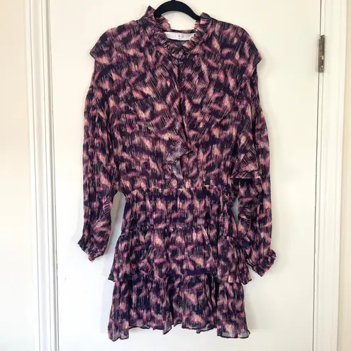 IRO Paris $645 Tyga Long Sleeve Tiered Mini Dress Purple Metallic Sz EU 36 US 4