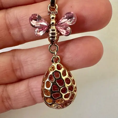 R.J. Graziano pink rhinestone bee and hive pendant necklace Gold