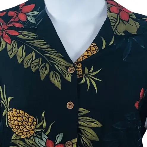 Caribbean Joe  Let Go Tropical Print 3/4 Length Sleeve Fitted Button Up Shirt