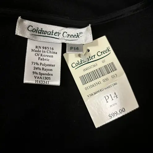 Coldwater Creek Womens Petite Black V-Neck Banded Waist Dress Size 14