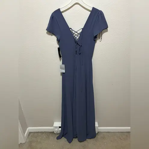 Lulus NWT Bridesmaid Maxi Dress in Slate Blue – Flutter Sleeve, Size Small