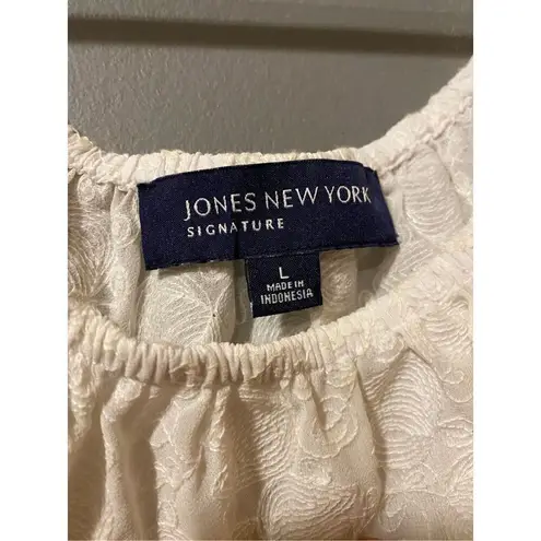 Jones New York  White Lace Scoop Neck Elastic Waist Long Sleeve Size Large