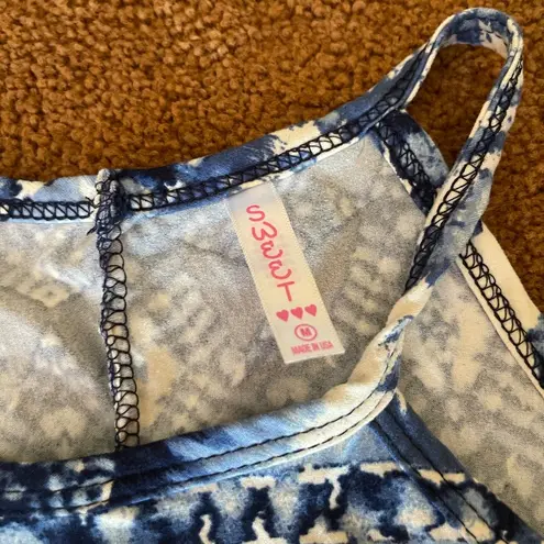 Sweet heart blue and white tribal print tank halter top M Size M