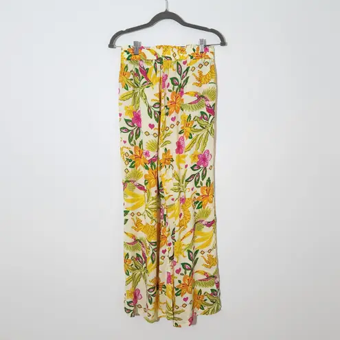 Rose + Olive Yellow Tropical Print Wide-Leg Pants NWT Size Medium