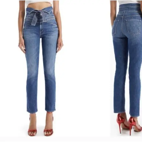 Mother the Dazzler Triple Stack high rise tie waist jeans great awakenings 27 Blue