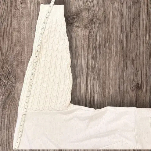 BKE Cable-Knit Sleeve Sweatshirt Ivory Cream Kangaroo Pocket Measures as an XL