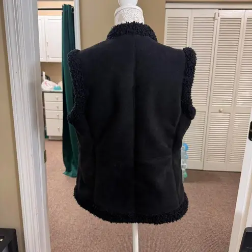 Charter Club Black Faux Suede Toggle Vest Size Large Winter Sherpa Cozy Cabin