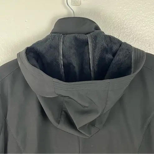 via spiga Classic Black Cinch Waist Faux Fur Lining Full Zip Hooded Coat Large