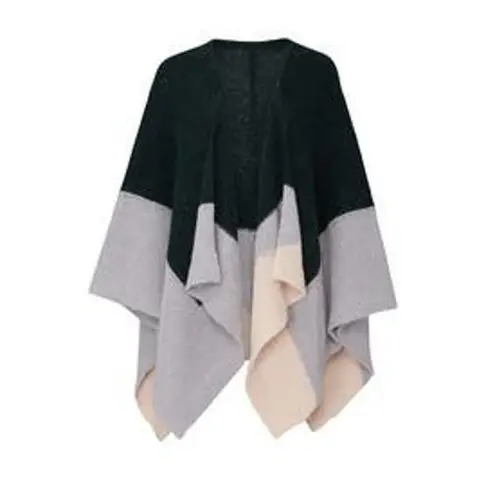 ELK Kulture Wrap Blockknit Poncho Green Light Blue Colorblock Wool Alpaca Blend Size undefined