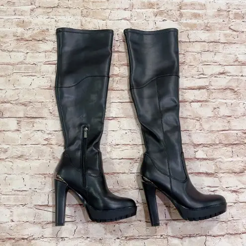 Guess  Taylin Women's Black Faux Leather Lugged Sole Thigh-High Boots Size 6.5