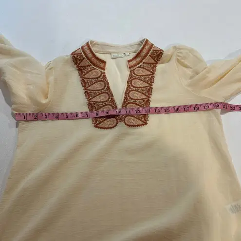 Spartina 449 Cream Boho Embroidered Tunic Top Size M ā Linen Blend Resort Blouse
