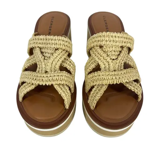 Clergerie Chermy Raffia Platform Mules Beige Natural Size 36 Brown