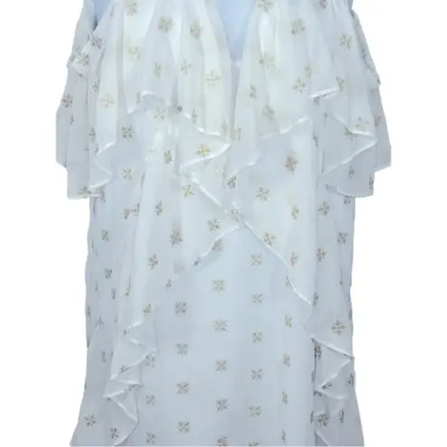 Stevie May Cosmic Currents Gold Embroidery Mini Dress Size Medium White