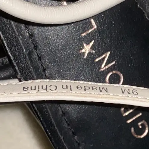 Gibson Latimer GIBSON*LATIMER BLACK/WHITE LEATHER SANDALS New Genuine Sheep Leather BLOCK HEEL