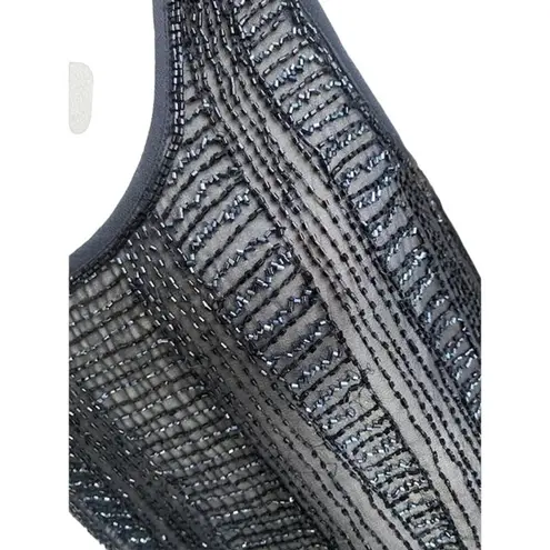 matty m Tank Womens Sz Medium Black Sheer Beaded Glam Glamrock Moto Chic